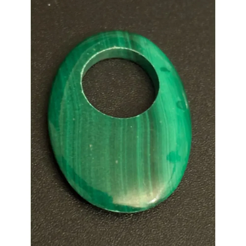 Vintage Genuine Malachite Donut Pendant Green Stone